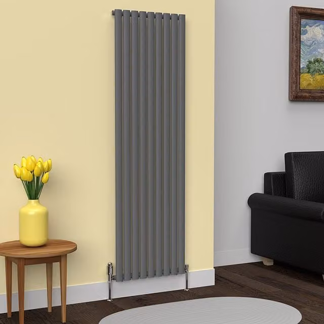 Lux Heat Anthracite Grey Oval Vertical Single Panel Designer Radiator H 180 cm x W 54 cm