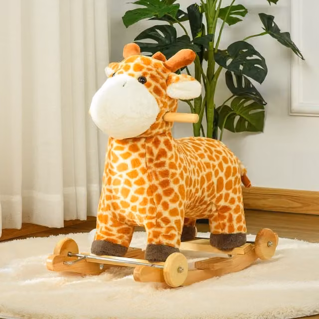 HOMCOM 2-in-1 Kids Plush Ride-On Rocking and Gliding Giraffe in Yellow