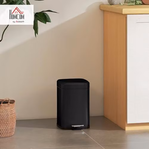 HOMCOM 12L Metal Kitchen Pedal Bin with Soft-Close Lid and Removable Inner Bucket, Black, W/D/H: 24.5 x 24.5 x 36.5 cm – 2