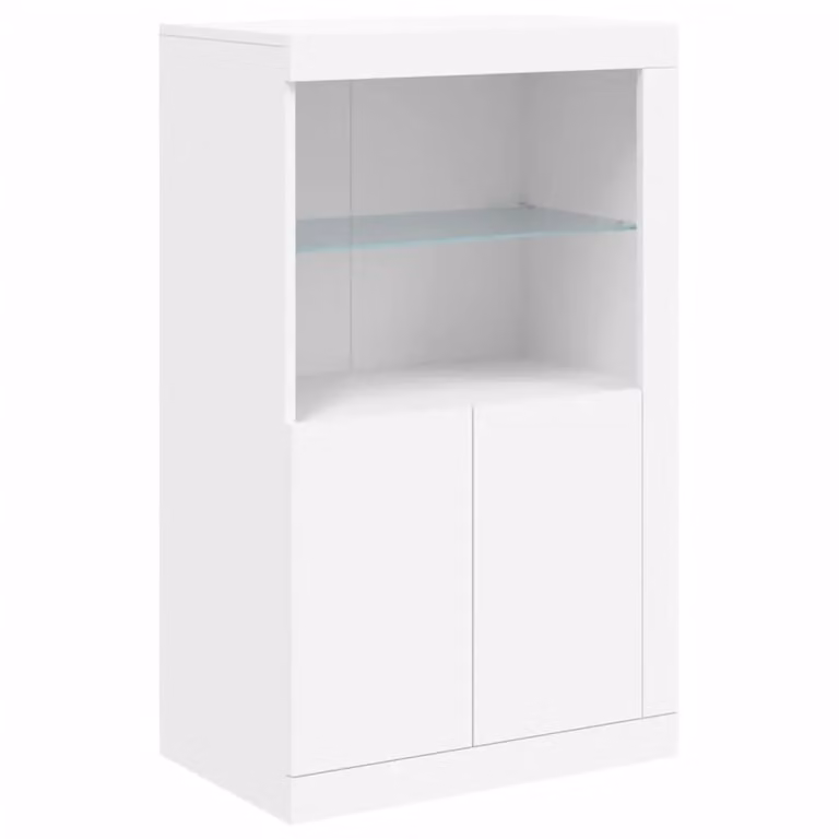 Berkfield Home Modern White Side Cabinet with LED Lighting and Glass Doors