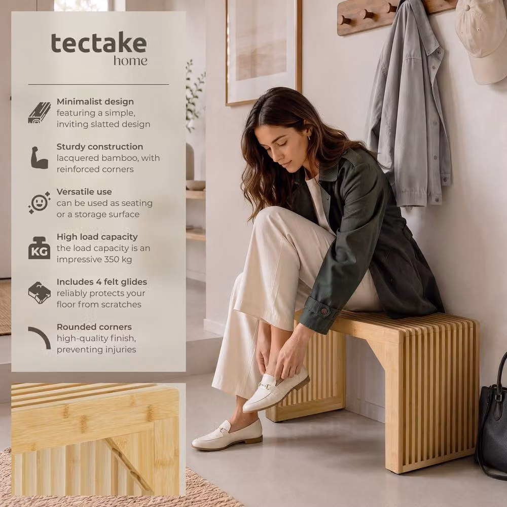 tectake Ribb Slatted Stool/Bench in Brown – 2