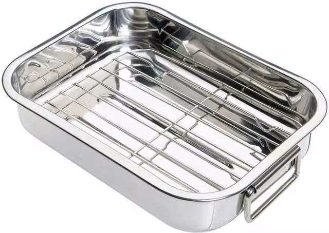 KitchenCraft Stainless Steel Rectangular Roasting Pan with Rack, Silver, W: 27 cm, D: 20 cm, H: 5.5 cm