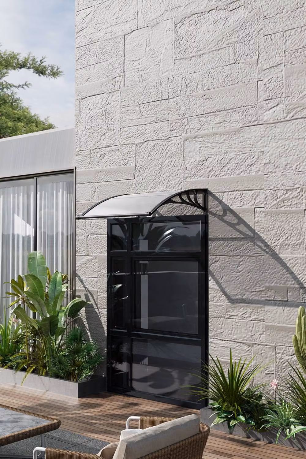 Living and Home Outdoor Door Canopy Window Awning with Drainage Channel in Dark Grey, W: 100 cm, H: 28 cm, D: 28 cm – 2