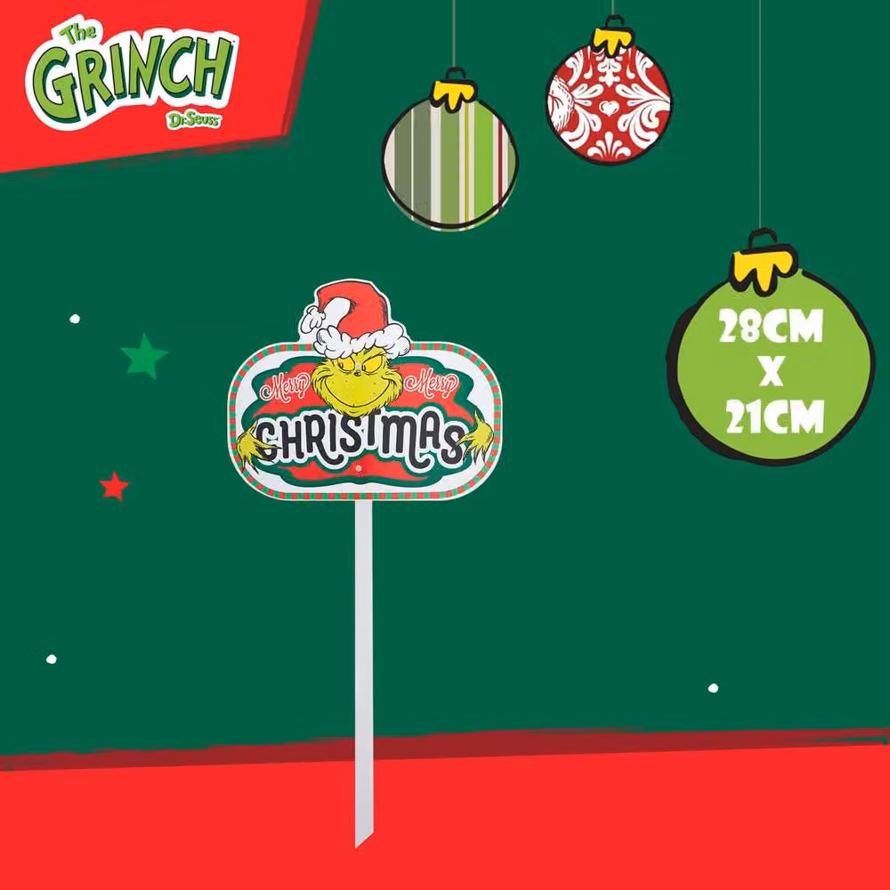 VFM e-Store Grinch Christmas Decorative Sign, Green and Multicolour, W: 28 cm, H: 21 cm – 2
