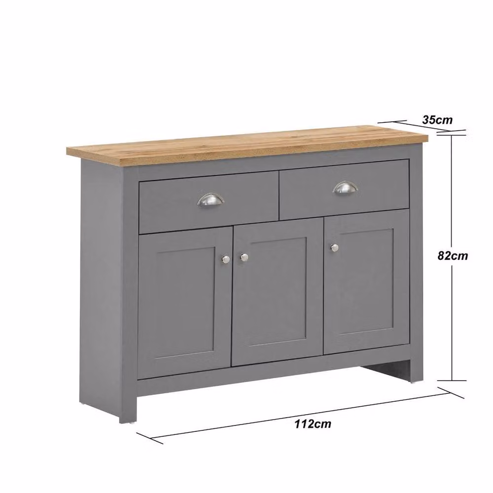 FLAVORA Grey Modern Living Room Sideboard Storage Cabinet with 2 Drawers and 3 Doors – 2