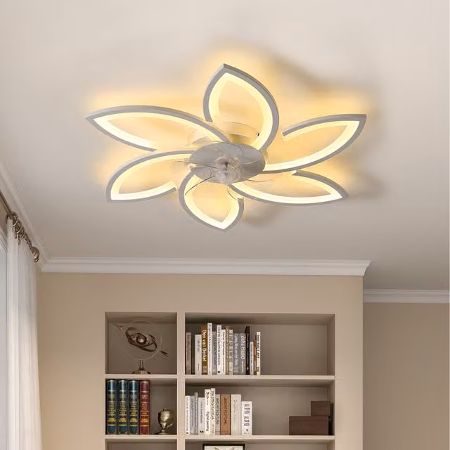 Komore Modern Organic LED Ceiling Fan Light with Remote Control and Dimmable Function, White