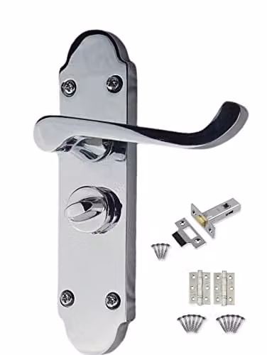 Golden Grace Long Backplate Privacy Set Door Handles in Polished Chrome