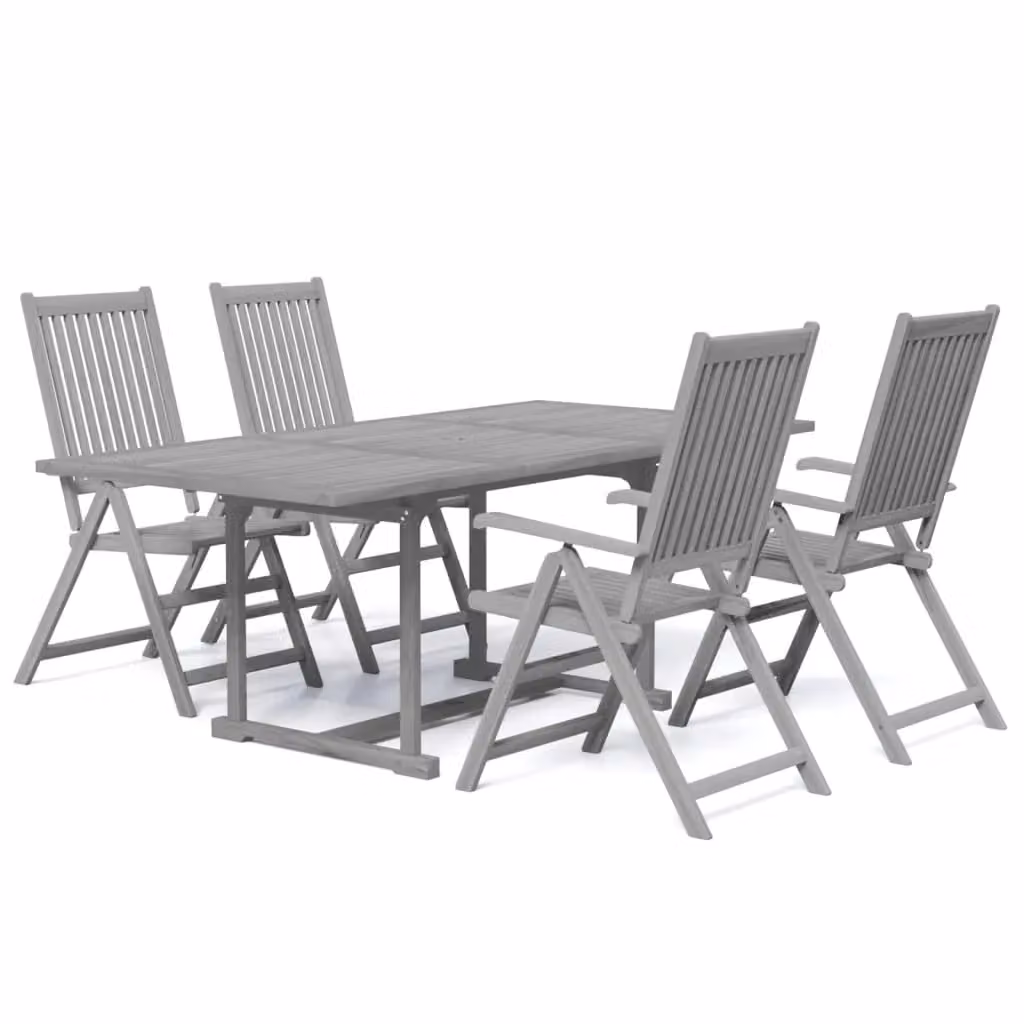 Berkfield Home 5 Piece Acacia Wood Garden Dining Set in Grey – 2