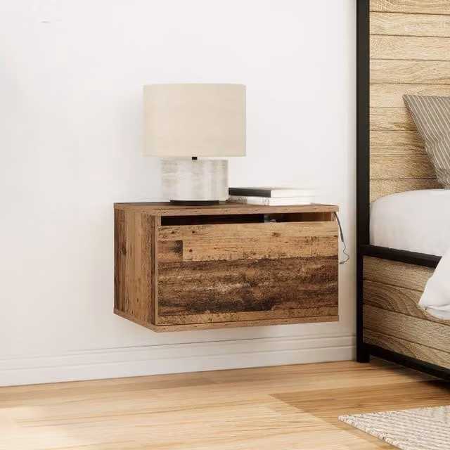 Berkfield Home Wall-Mounted Bedside Cabinet with Integrated LED Lighting in Brown Old Wood, W: 50 cm, D: 36 cm, H: 30 cm