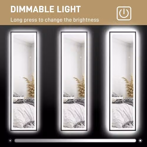 HOMCOM Full Length Free Standing Mirror with Dimmable LED Lights, Black, H 150 cm x W 40 cm – 4