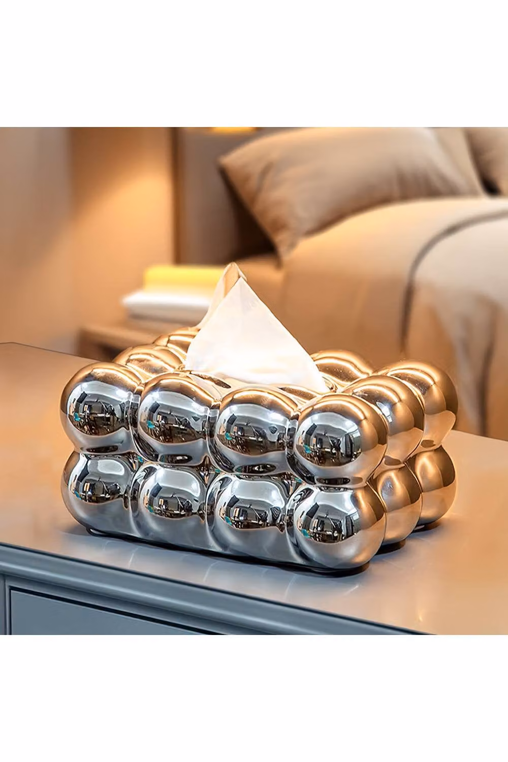 Living and Home Cloud-Shaped Ceramic Tissue Box Cover and Napkin Holder in Silver – 2