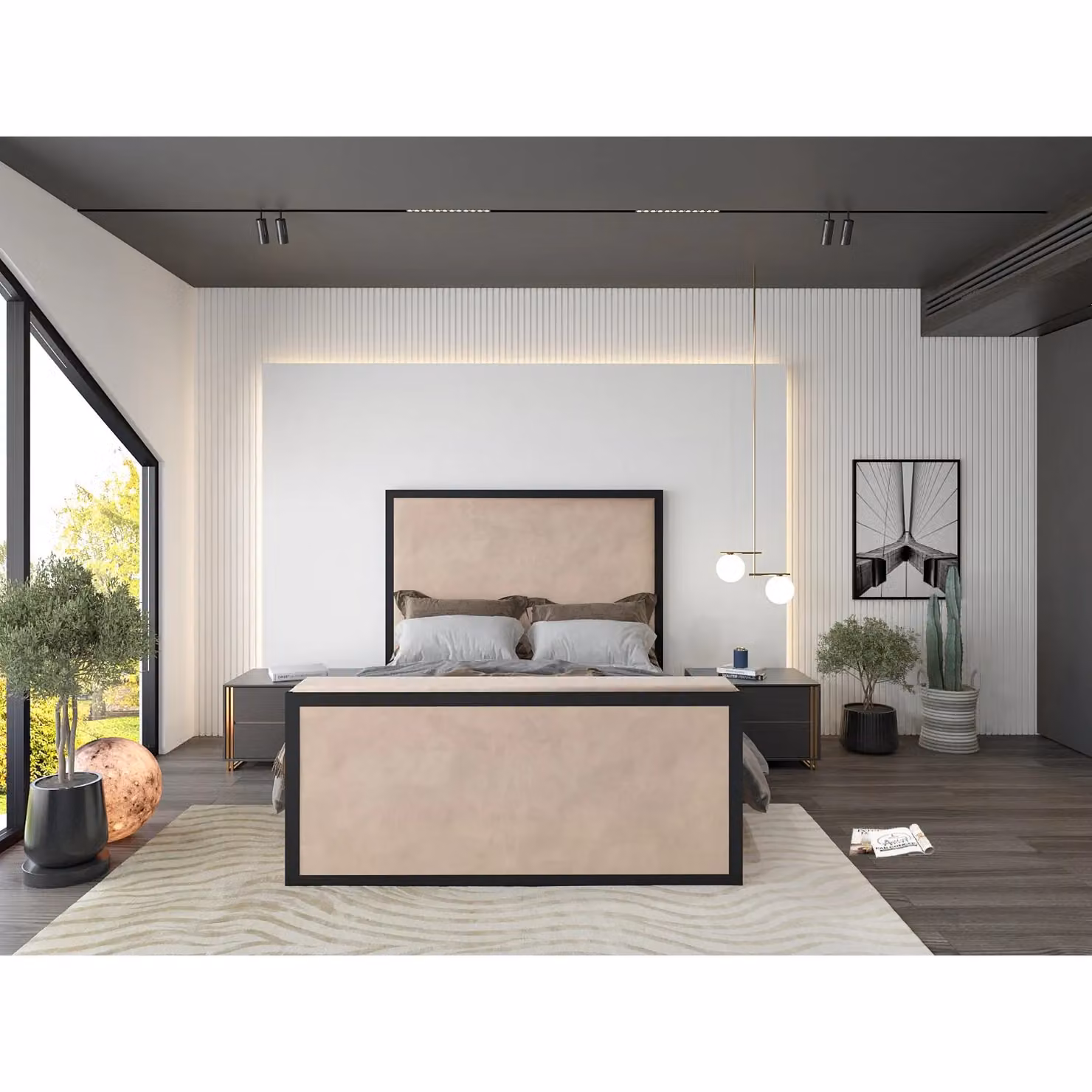 HOB Furniture Washington Metal TV Bed in Mink Light Brown French Velvet, Super King, 200 x 200 cm – 2