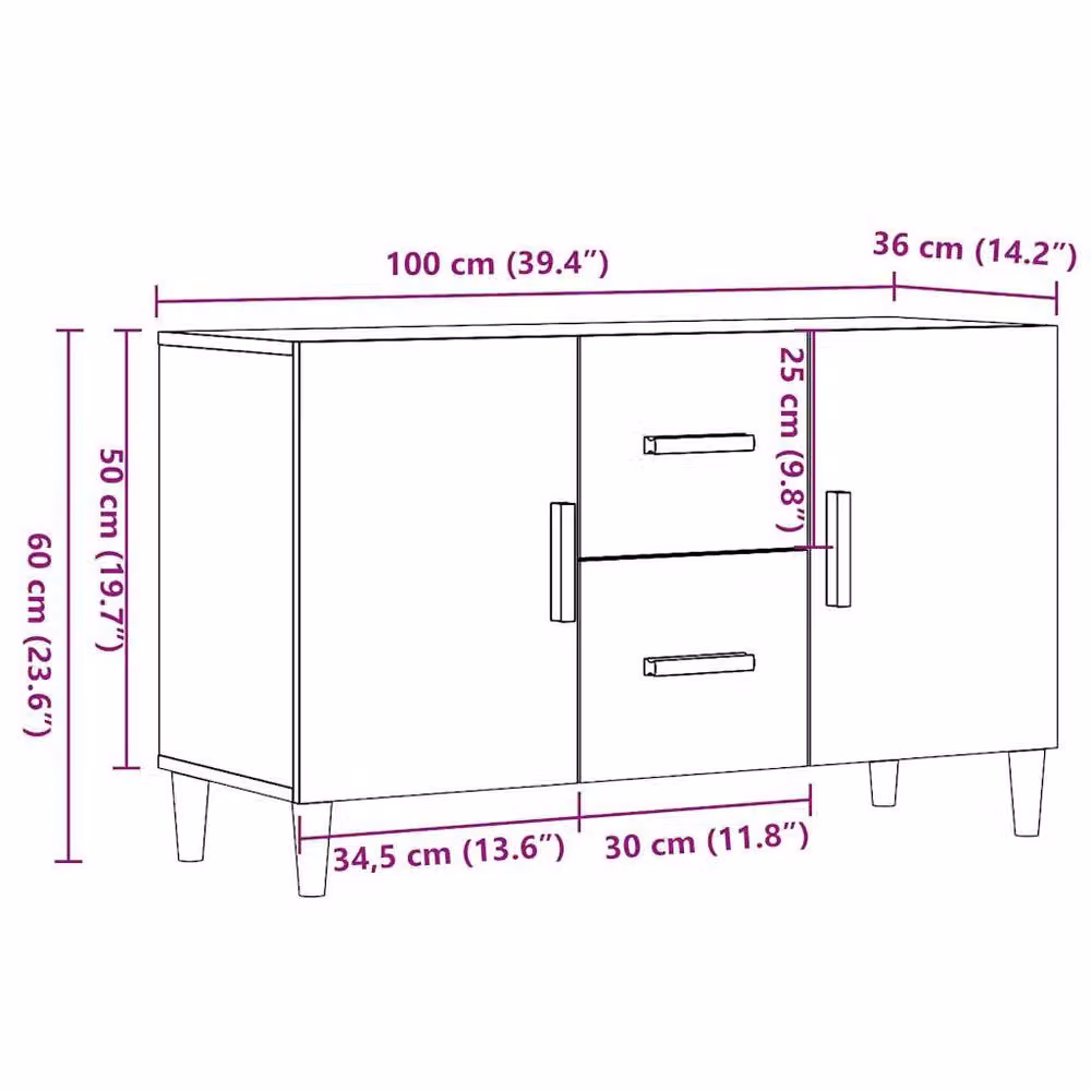 Berkfield Home Old Wood Sideboard in Brown, W/D/H: 100 x 36 x 60 cm – 6