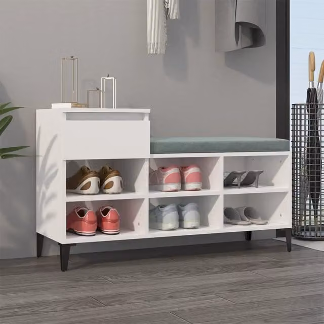 Berkfield Home Modern High Gloss White Shoe Cabinet with Integrated Seat, W/D/H: 102 x 36 x 60 cm