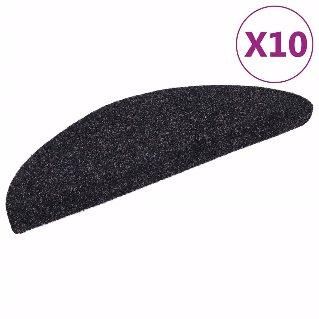 Berkfield Home Self-adhesive Needle Punch Stair Mats, 10 Pieces, Black, W: 56 cm, D: 17 cm, H: 3 cm – 2