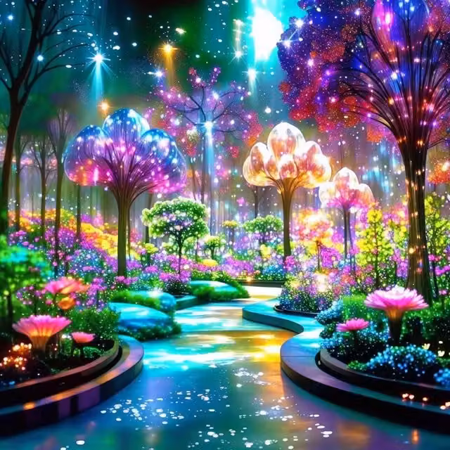 Syntego Magical Colourful Night Forest Diamond Painting Kit in Multicolour and Pink