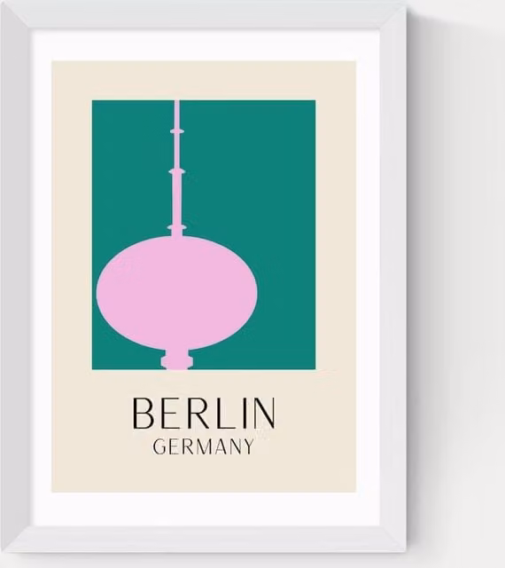 Inoui Modern Berlin City Graphic Wall Art, Multicolour Framed Paper Poster