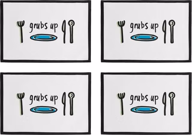 Orsina Doodle Grubs Up Set of Four Cotton Placemats, Multicolour and White – 1
