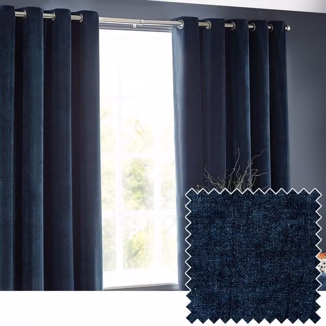 Terrys Navy Blue Heavy Chenille Velvet Room Darkening Eyelet Curtains, Width: 168 cm, Drop: 183 cm – 2