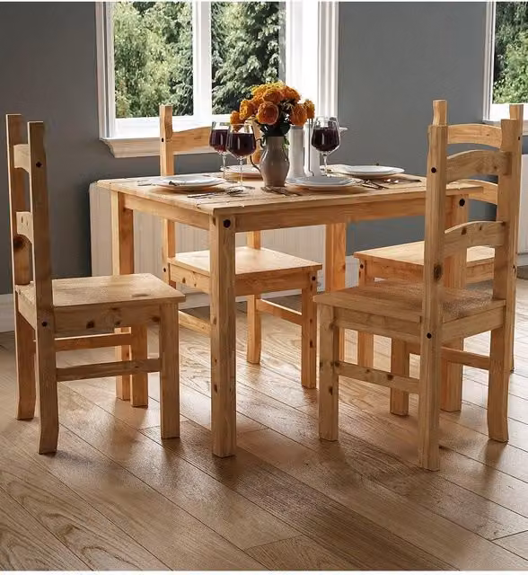 Vida Designs Corona 4 Seater Dining Set in Brown Solid Pine Wood – 1
