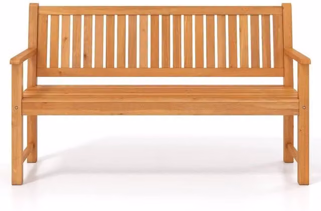 KORVIXA 3-Seater Wooden Outdoor Garden Bench in Brown, W/D/H: 150 x 100 x 89 cm – 1