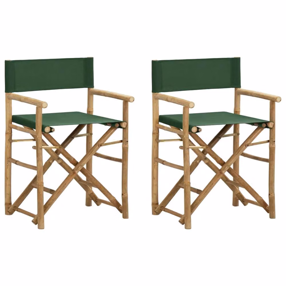 Berkfield Home Set of 2 Sturdy Folding Director's Chairs in Green Bamboo and Fabric, H 88 x W 60 x D 45 cm – 2