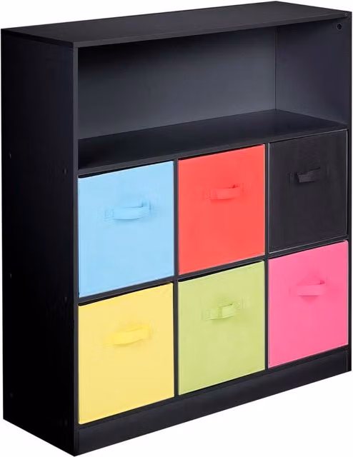 URBNLIVING Modern 7 Cube Wooden Storage Unit Bookcase in Black and Multicolour, W/D/H: 88 x 88 x 94 cm