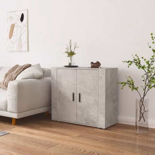 Berkfield Home Sideboard in Concrete Grey, W/D/H: 80 x 33 x 70 cm