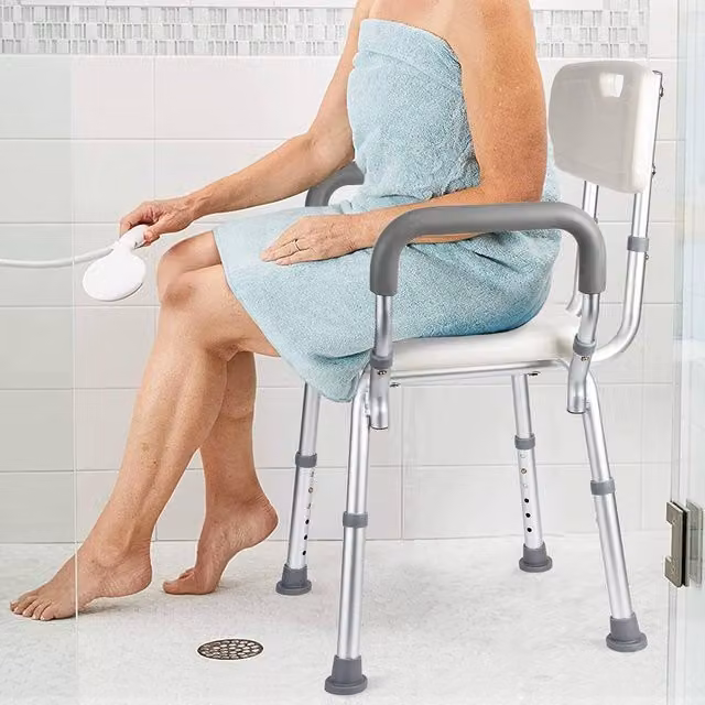 London Boutique Height Adjustable Bathroom Shower Chair with Arms and Back in White