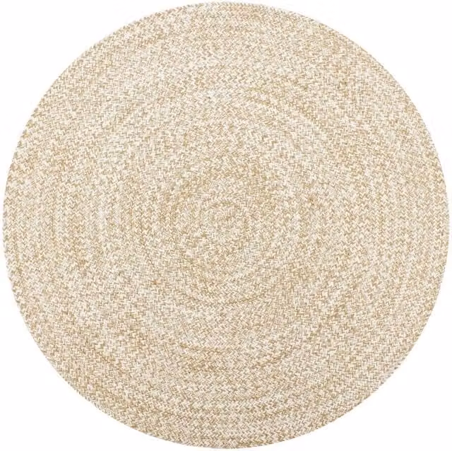 Berkfield Home Handmade Braided Jute and Cotton Round Rug in White and Natural, Diameter: 100 cm