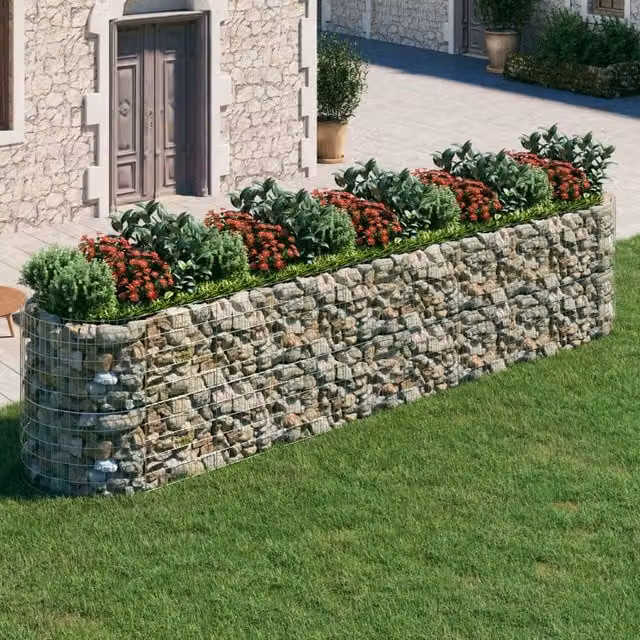 Berkfield Home Silver Galvanised Steel Stone Gabion Raised Bed W: 500 cm, D: 100 cm, H: 100 cm – 1