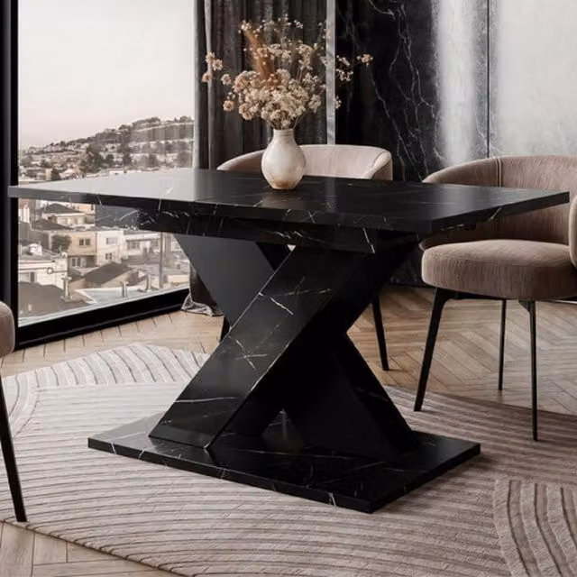 PHD Furniture Black Marble Effect Extendable Rectangular Dining Table