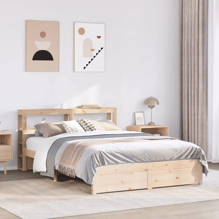 Berkfield Home Beautiful Bed Frame with Headboard in Beige, W/D/H: 200 x 140 x 82 cm