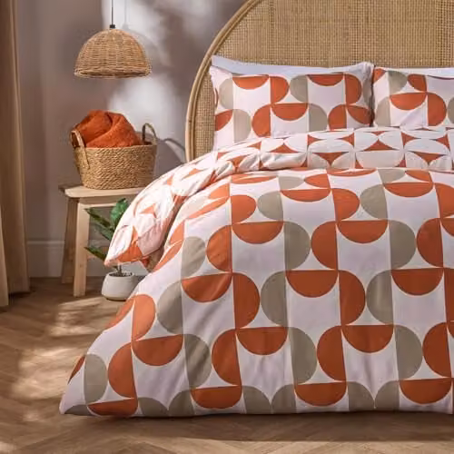 OHS Moroccan Abstract Microfibre Duvet Cover and Pillowcase Set, Orange, W/D/H: 230 x 220 x 180 cm