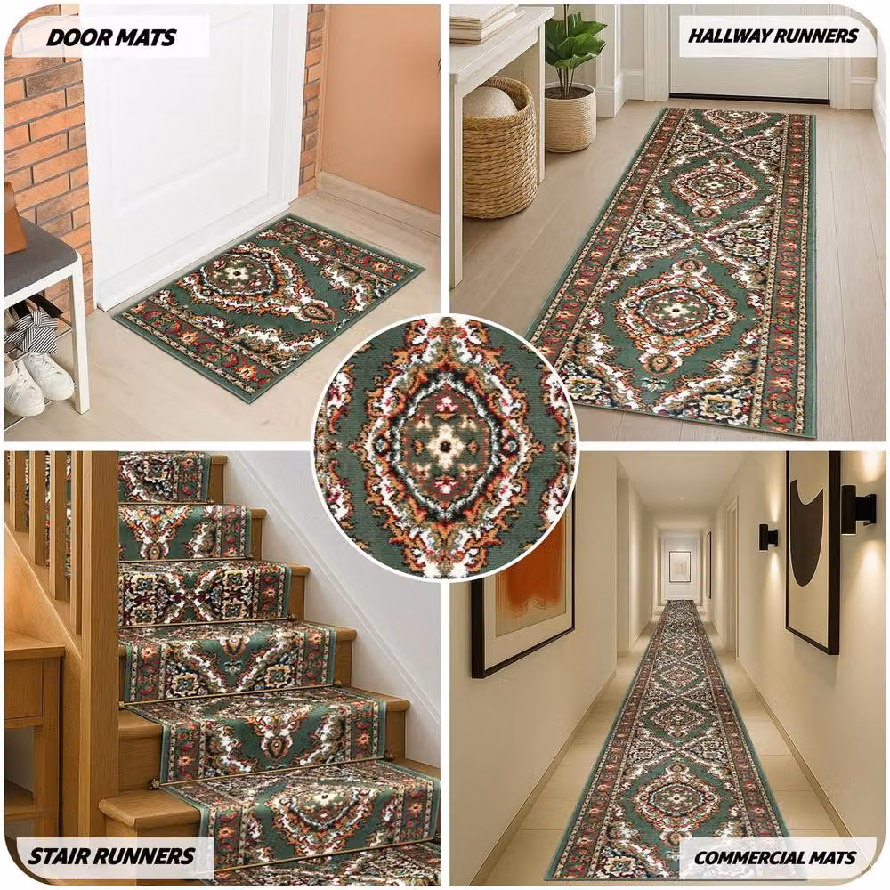Bravich LTD Texas Medallion Traditional Non-Slip Hallway Runner Rug in Green, W: 60 cm, L: 180 cm – 6