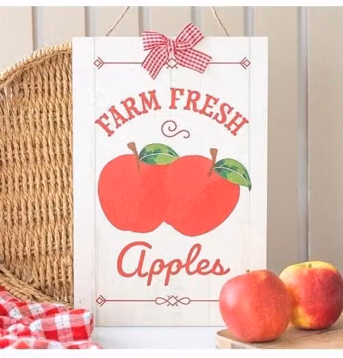 KDMD Rustic White Wooden Hanging Wall Plaque with Floral Apples Design – 1