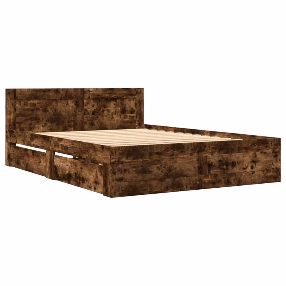 Berkfield Home Small Double Bed Frame with Headboard and Drawers in Smoked Oak Brown, W/D/H: 120 x 190 x 69 cm – 3