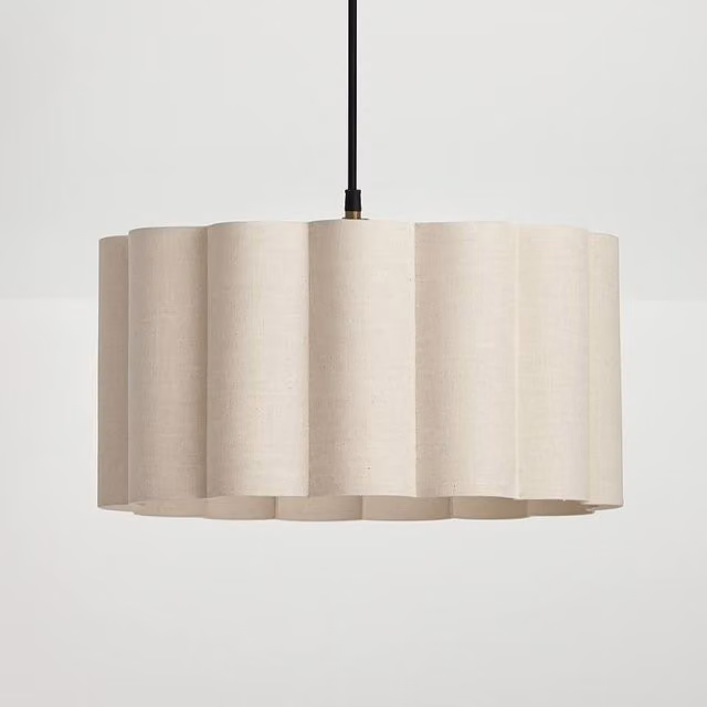 CGC Lighting Sabrina Scalloped Drum Lampshade in Beige Linen, W: 44 cm, H: 20 cm