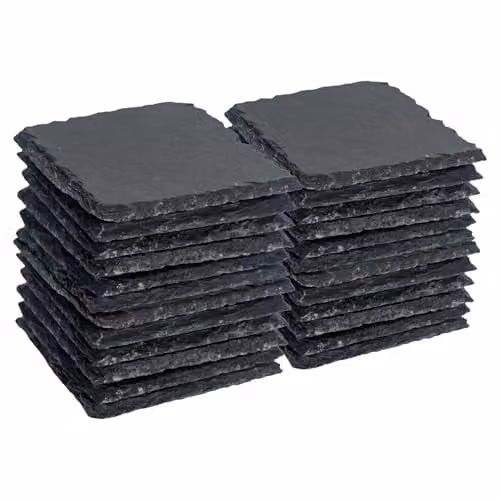 Argon Tableware Set of 24 Square Black Slate Coasters, 10 cm