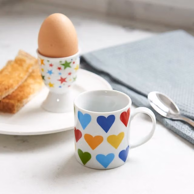 Kitchencraft 6-Piece Heart Espresso Cup Set in White and Multicolour Porcelain