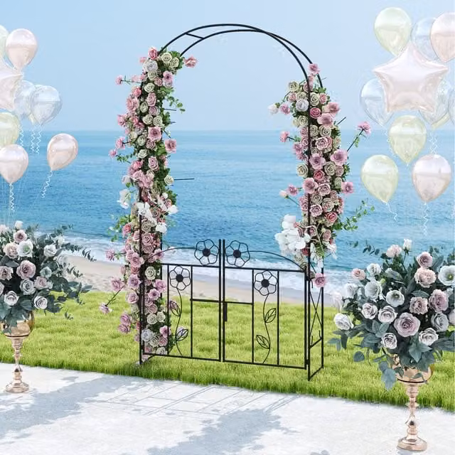 COSTWAY Black Metal Garden Arbor Trellis and Freestanding Support