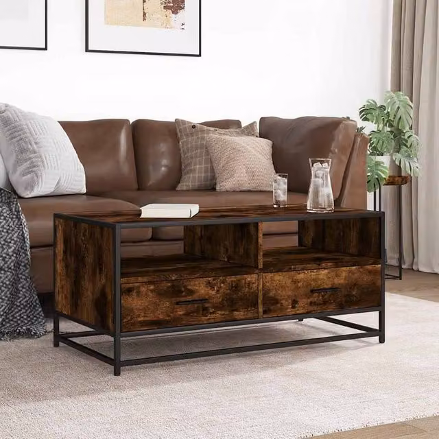 Berkfield Home Durable Coffee Table in Smoked Oak and Brown, W/D/H: 100 x 50 x 45 cm – 1