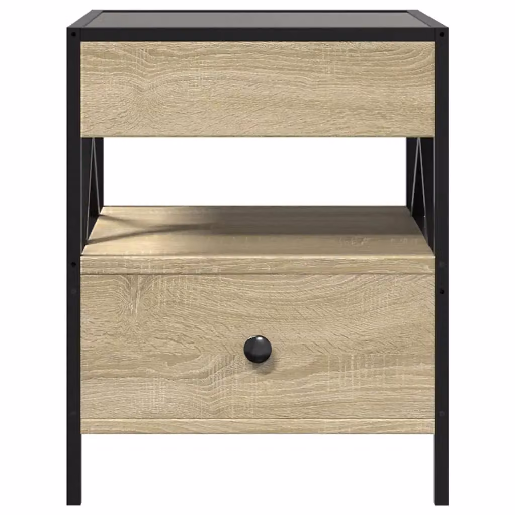 Berkfield Home Infinity LED Bedside Table in Sonoma Oak Brown with Mirror Top, W/D/H: 40 x 40 x 51 cm – 4