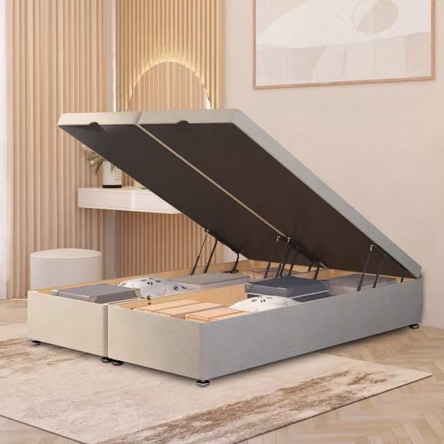 Somnior Beds Ltd Ottoman Divan Bed Frame with Gas Lift Base in Natural Tweed Fabric, W/D: 150 x 200 cm
