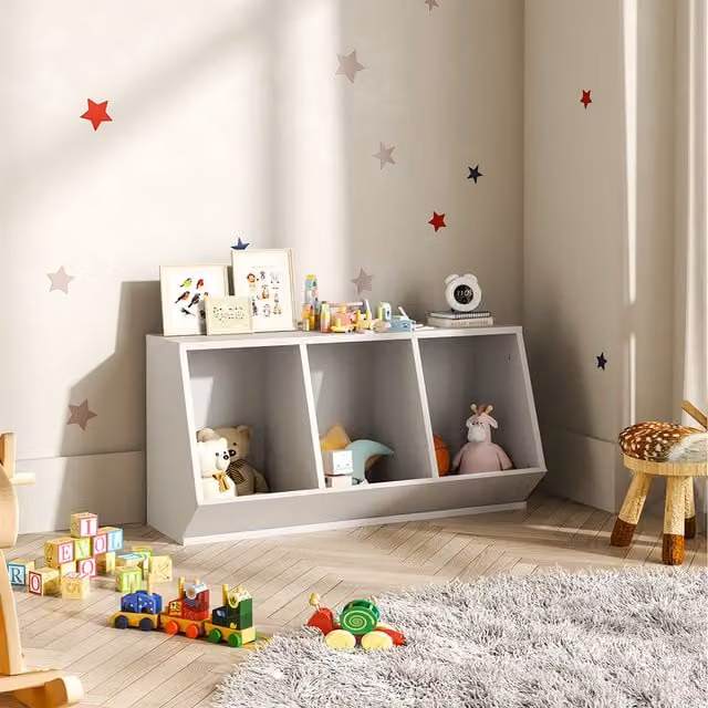 Livingandhome White Minimalist Cube Toy Storage Organiser for Children's Rooms