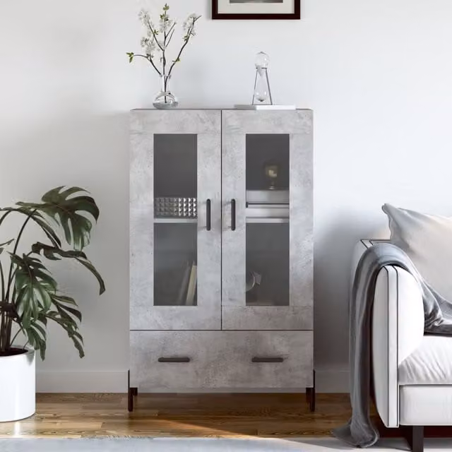 Berkfield Home Modern Highboard in Concrete Grey with Glass Doors, W/D/H: 69.5 x 31 x 115 cm – 1