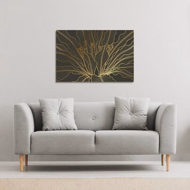 Benjamin Tate Design LTD Monstera Plant Line Art Canvas Print, Yellow, W: 61 cm, H: 41 cm