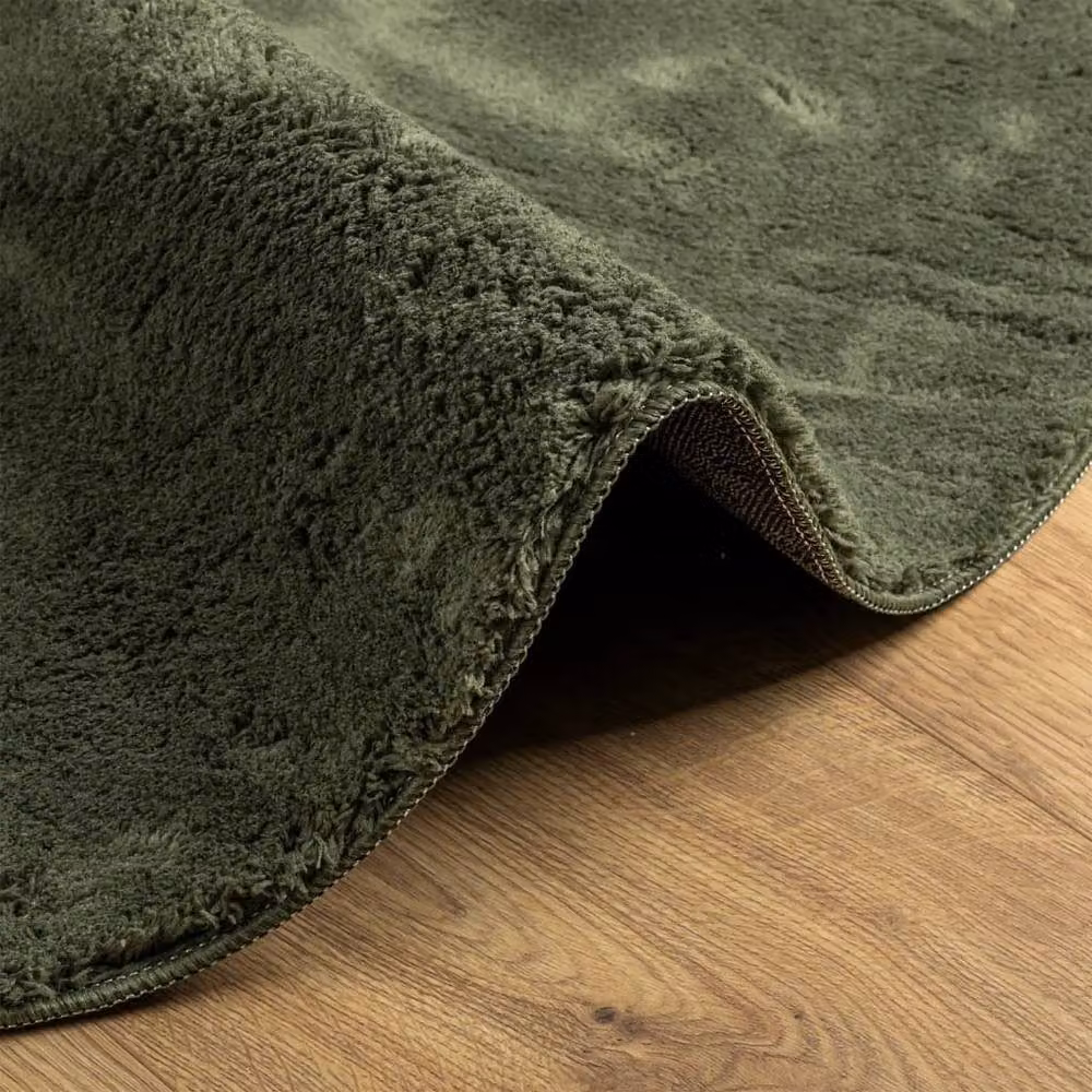 Berkfield Home HUARTE Round Short Pile Washable Rug in Forest Green, Diameter: 80 cm – 3