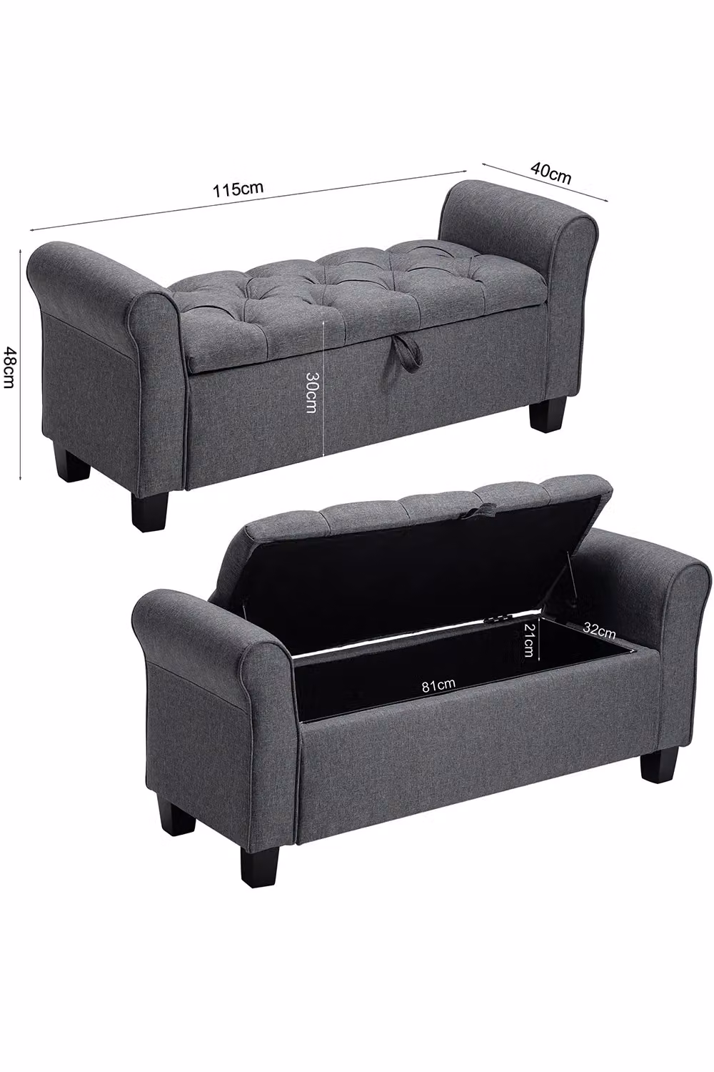 H&O Direct Modern Linen Storage Ottoman Bench in Grey – 2