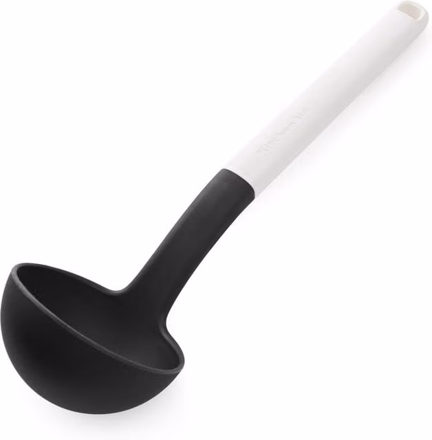 KitchenAid Heat Resistant Nylon and Silicone Ladle in White with Hanging Loop and Non-Scratch Design